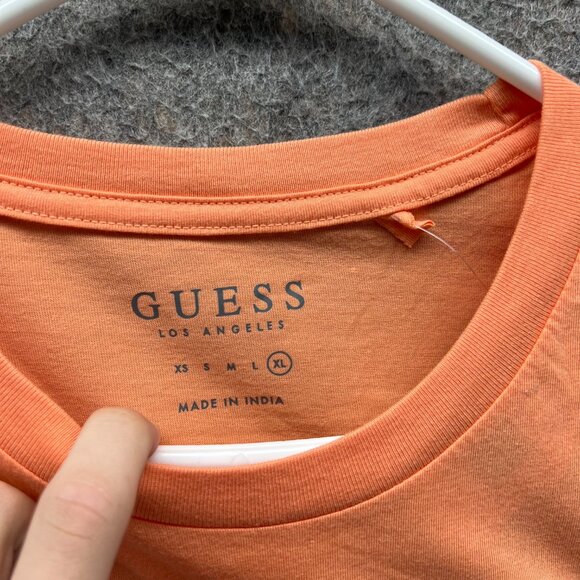 Guess Shirt Mens XL Orange Crewneck Spell Out Logo Cotton Extra Large Tee New - Picture 8 of 11